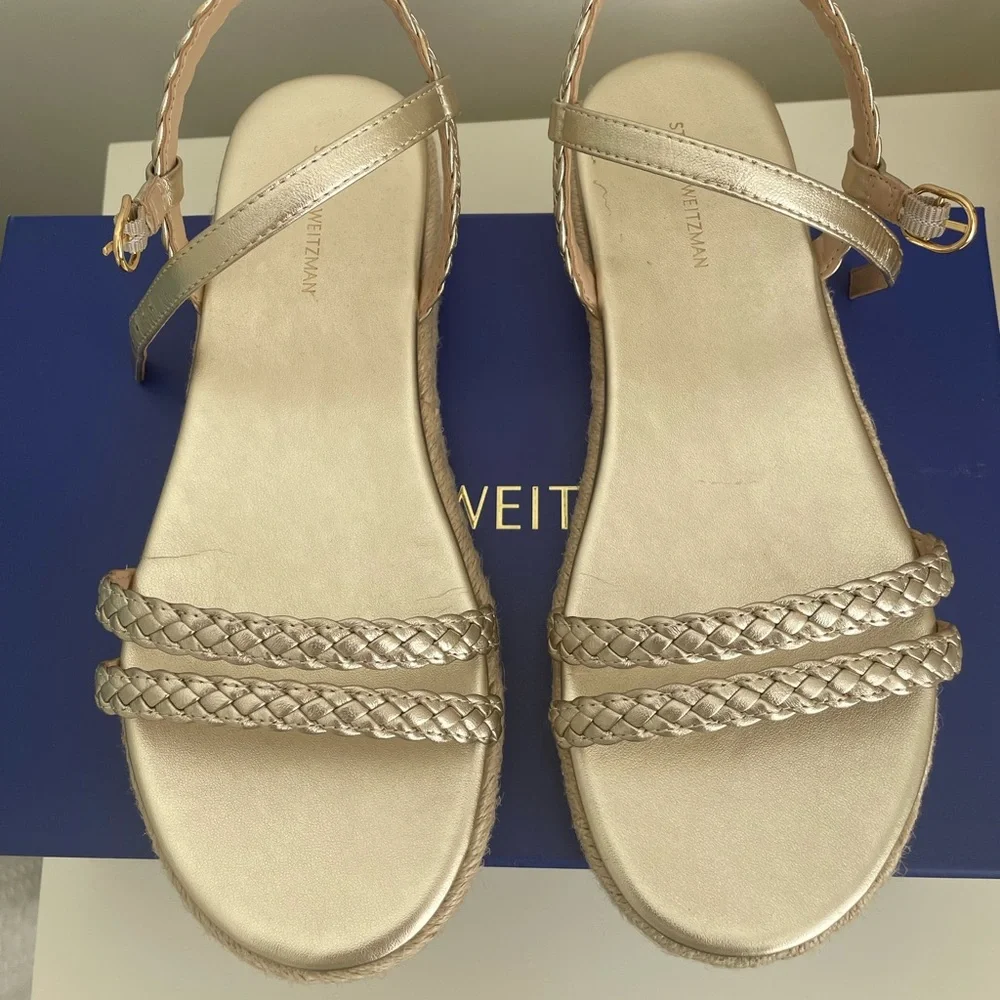 Stuart Weitzman Metallic Mykonos Braided Espadrille Flatform Sandals - Picture 4 of 5
